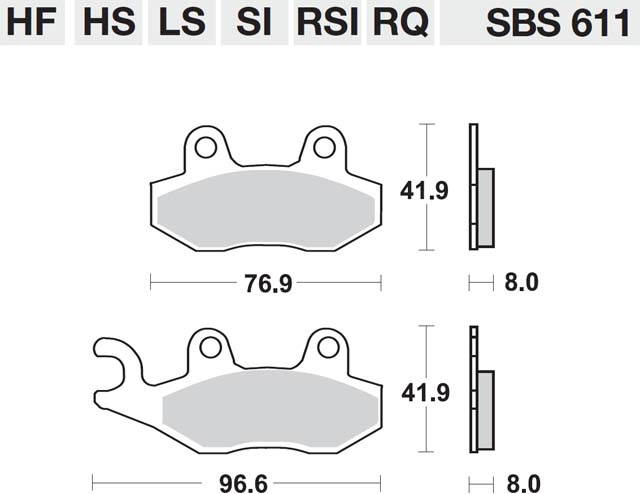 Τακάκια SBS 611HF FA135-FA214 STD FR/RR SILVERBLADE250EFI,LOGIK125/150(FR/RR),TX125(FR),OUTLOOK125/150,CITYBLADE125/150