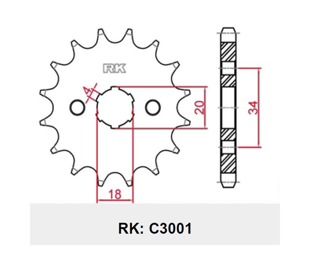 Γρανάζι Κίνησης RK C3001-T15 (JTF259) CM200 '81-04,CM125C'82-97,SUPERLIGHT125/150